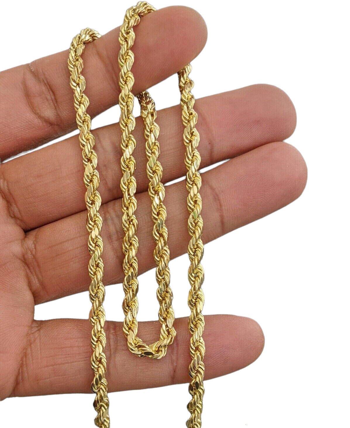 Real 10k Yellow Gold Rope Chain Necklace 4mm 18" - 30" Inch Diamond cuts 10kt - Reva Jeweler