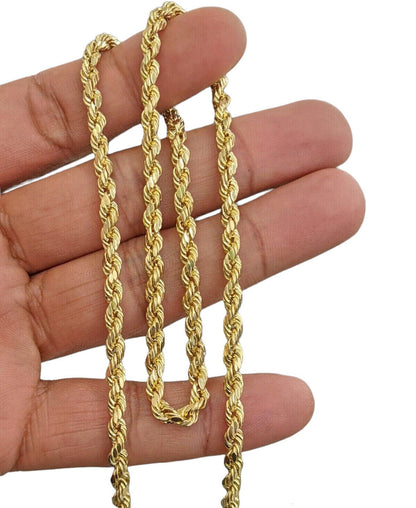 Real 10k Yellow Gold Rope Chain Necklace 4mm 18" - 30" Inch Diamond cuts 10kt - Reva Jeweler