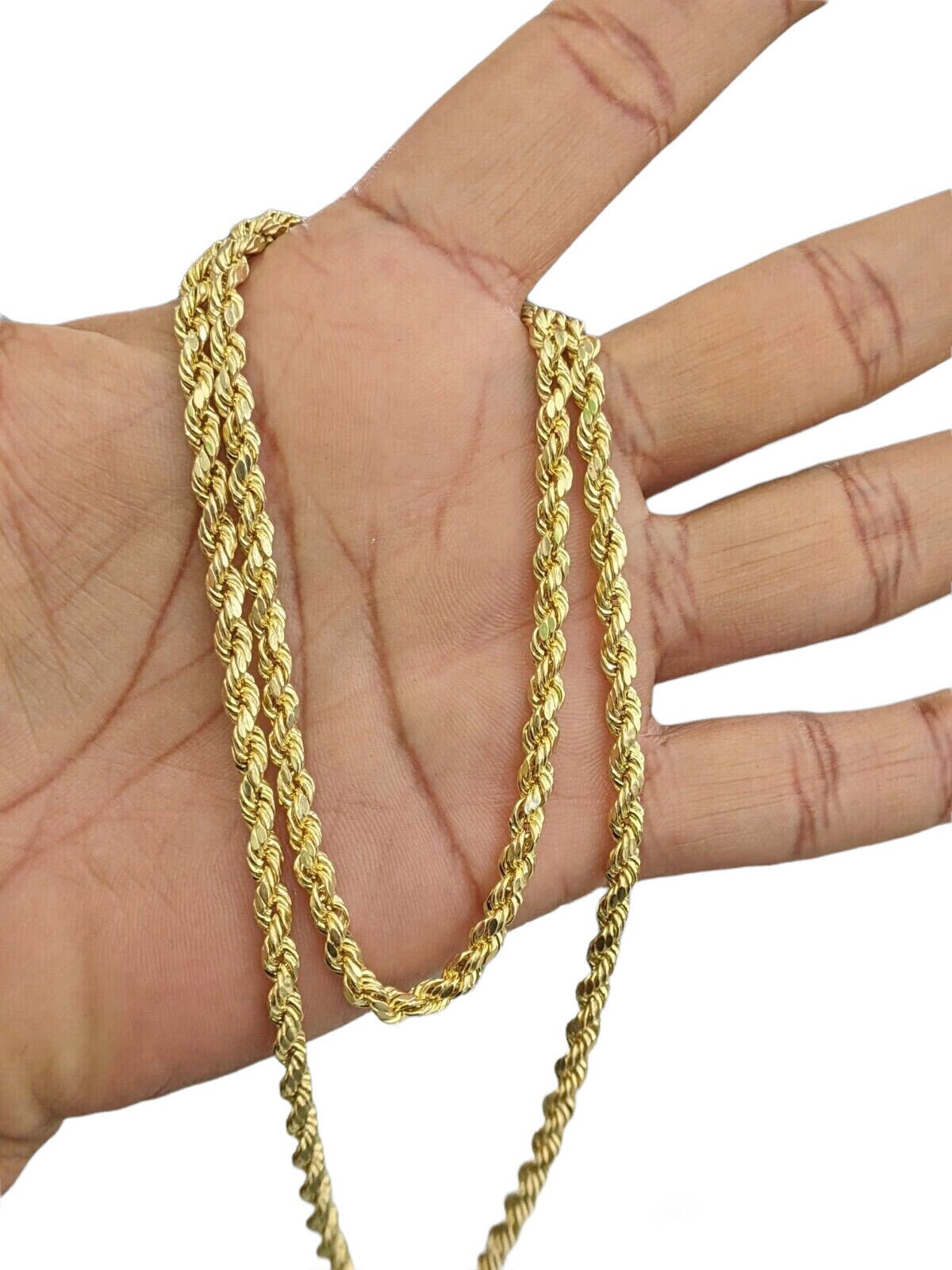 Real 10k Yellow Gold Rope Chain Necklace 4mm 18" - 30" Inch Diamond cuts 10kt - Reva Jeweler