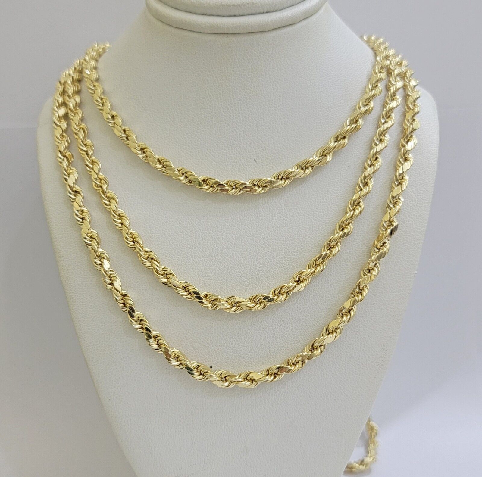 Real 10K Yellow Gold Rope Chain Necklace 5mm Necklace 18" - 30 Inch 10kt Mens - Reva Jeweler