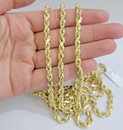 Real 10K Yellow Gold Rope Chain Necklace 5mm Necklace 18" - 30 Inch 10kt Mens - Reva Jeweler