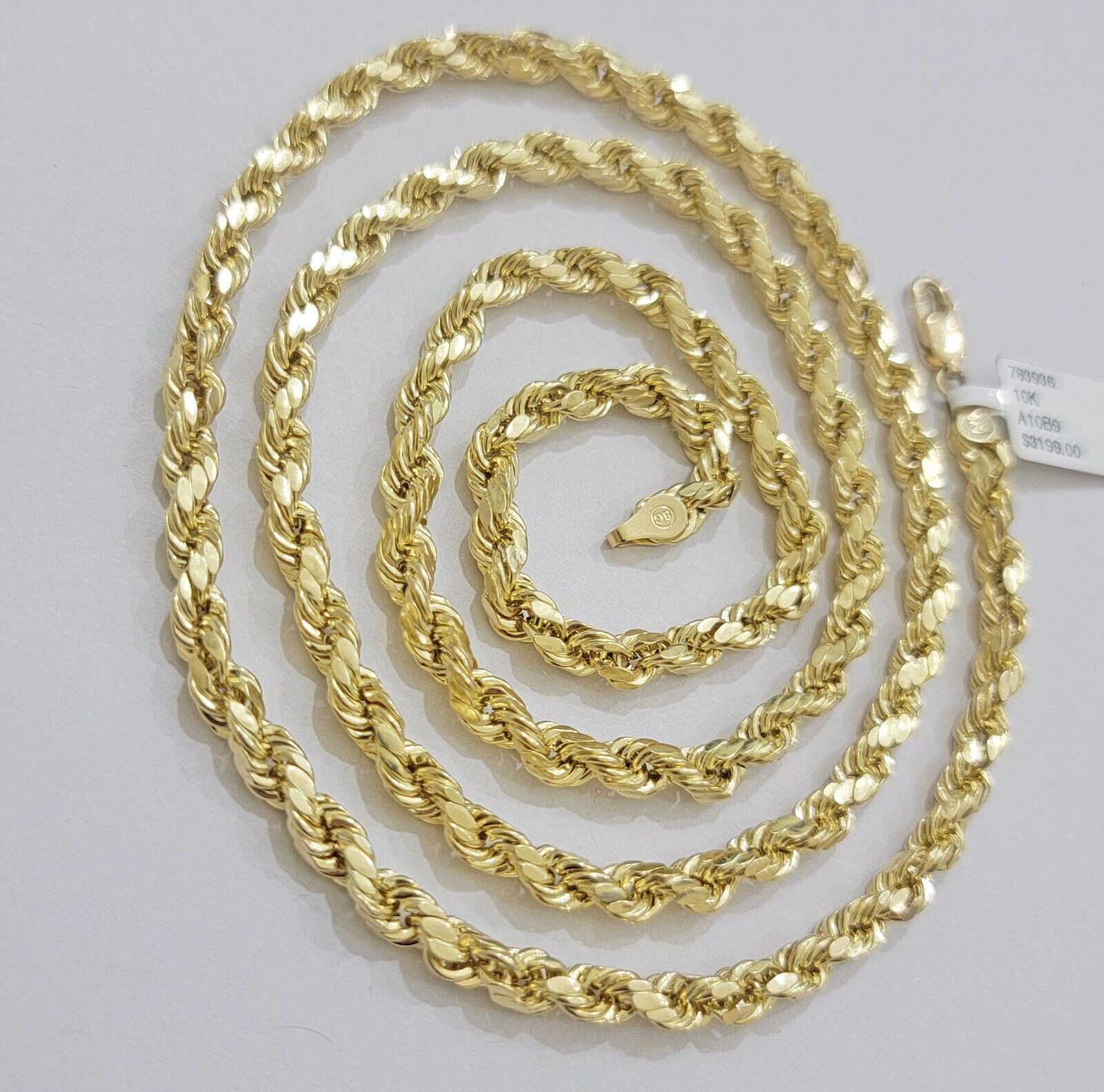 Real 10K Yellow Gold Rope Chain Necklace 5mm Necklace 18" - 30 Inch 10kt Mens - Reva Jeweler