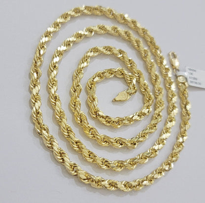 Real 10K Yellow Gold Rope Chain Necklace 5mm Necklace 18" - 30 Inch 10kt Mens - Reva Jeweler