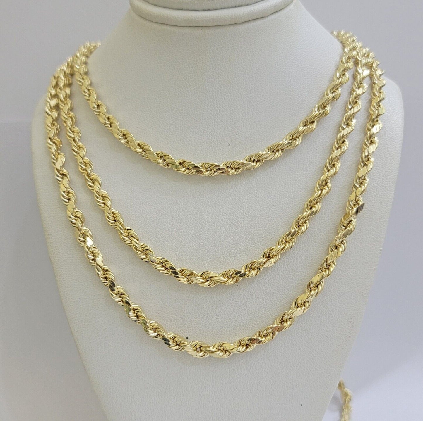 Real 10K Yellow Gold Rope Chain Necklace 5mm Necklace 18" - 30 Inch 10kt Mens - Reva Jeweler