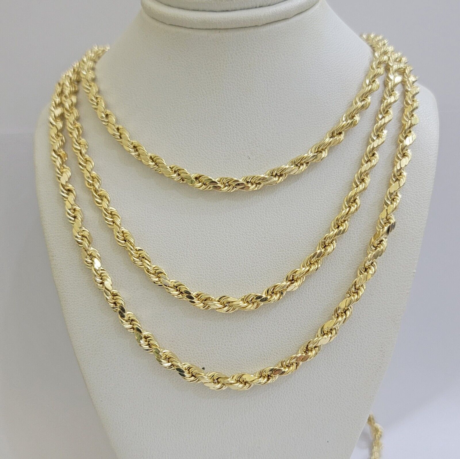 Real 10K Yellow Gold Rope Chain Necklace 5mm Necklace 18" - 30 Inch 10kt Mens - Reva Jeweler