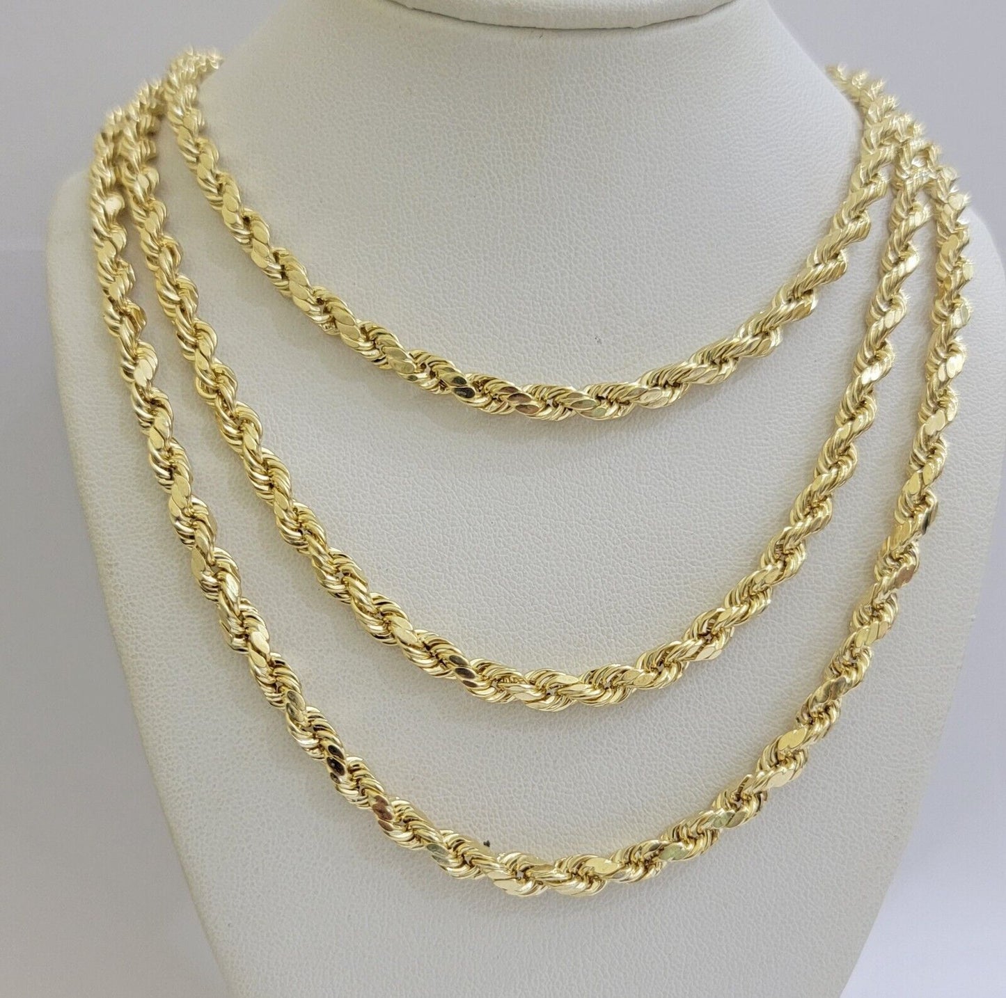 Real 10K Yellow Gold Rope Chain Necklace 5mm Necklace 18" - 30 Inch 10kt Mens - Reva Jeweler