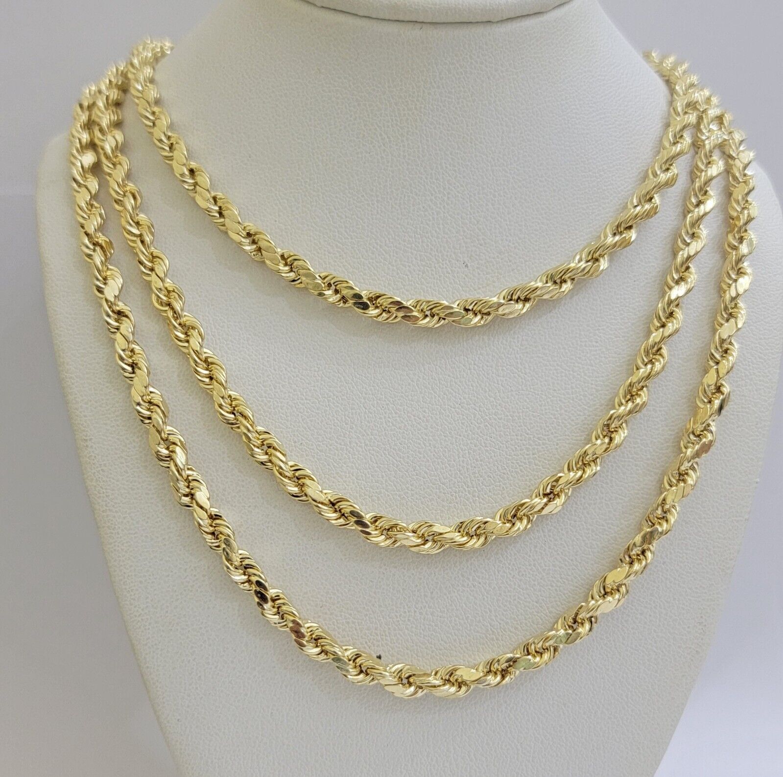 Real 10K Yellow Gold Rope Chain Necklace 5mm Necklace 18" - 30 Inch 10kt Mens - Reva Jeweler