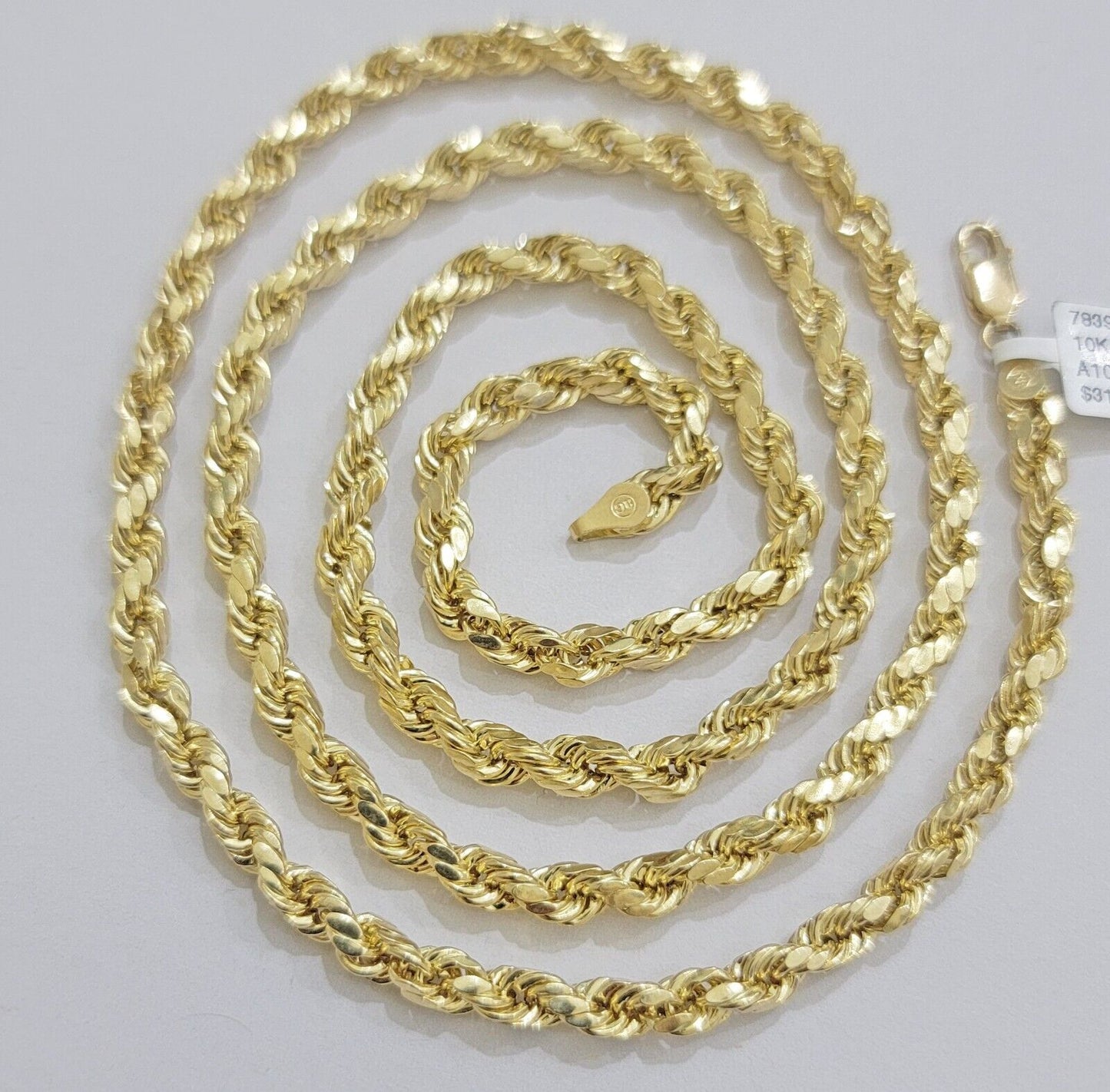 Real 10K Yellow Gold Rope Chain Necklace 5mm Necklace 18" - 30 Inch 10kt Mens - Reva Jeweler