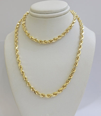 Real 10K Yellow Gold Rope Chain Necklace 5mm Necklace 18" - 30 Inch 10kt Mens - Reva Jeweler