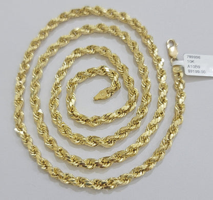 Real 10K Yellow Gold Rope Chain Necklace 5mm Necklace 18" - 30 Inch 10kt Mens - Reva Jeweler