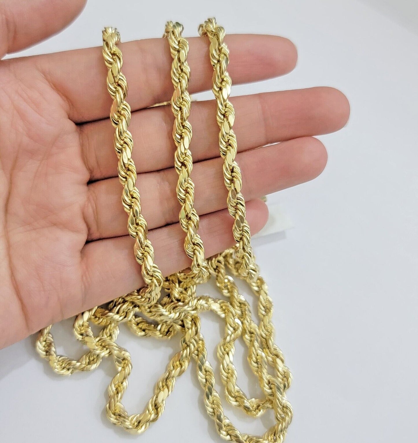 Real 10k Yellow Gold Rope Chain Necklace 6mm 18 - 28 Inch Diamond Cuts Men's 10kt - Reva Jeweler