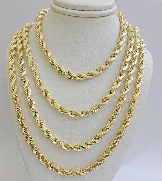 Real 10k Yellow Gold Rope Chain Necklace 6mm 18 - 28 Inch Diamond Cuts Men's 10kt - Reva Jeweler
