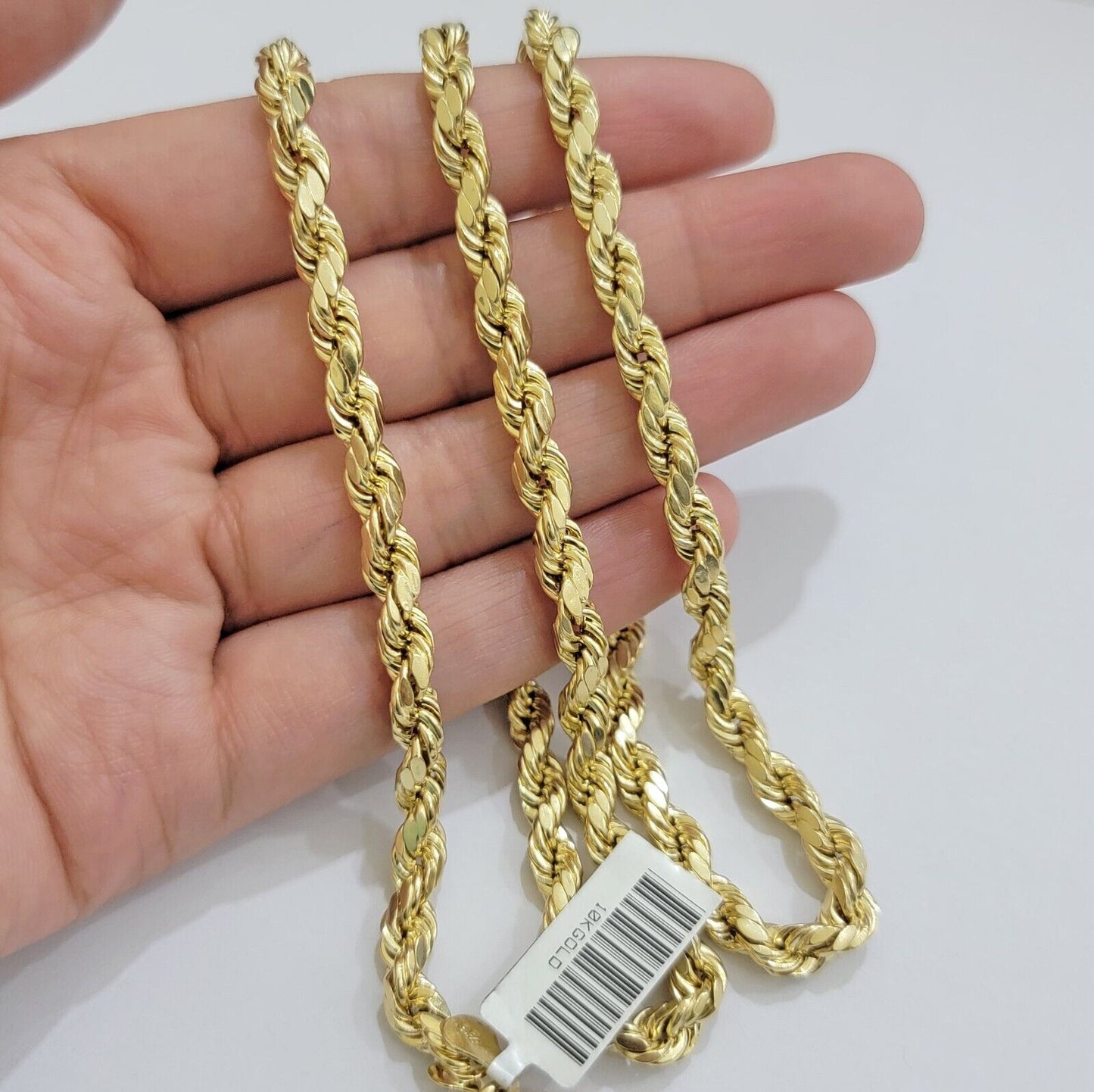 Real 10k Yellow Gold Rope Chain Necklace 6mm 18 - 28 Inch Diamond Cuts Men's 10kt - Reva Jeweler