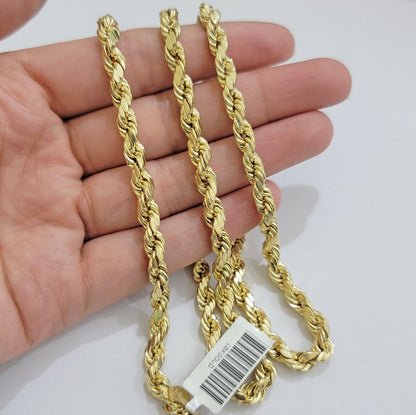 Real 10k Yellow Gold Rope Chain Necklace 6mm 18 - 28 Inch Diamond Cuts Men's 10kt - Reva Jeweler