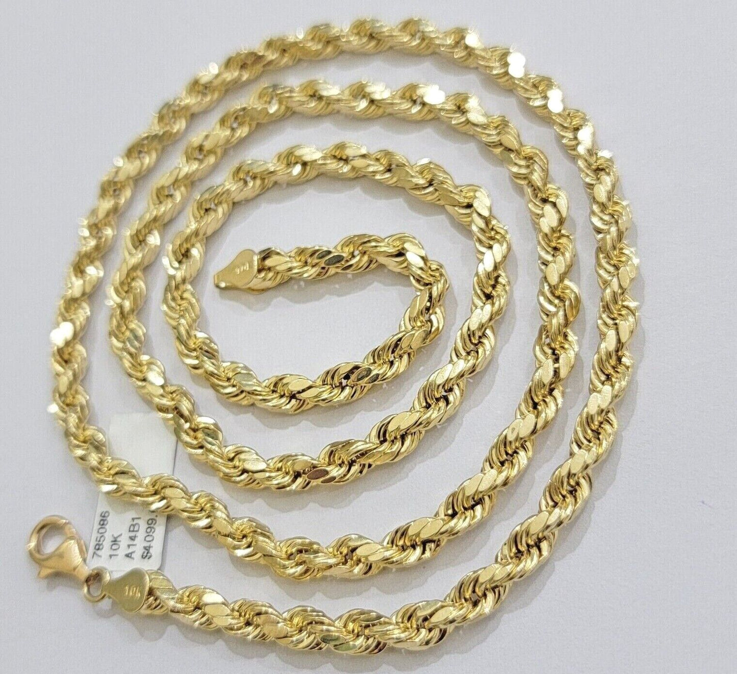 Real 10k Yellow Gold Rope Chain Necklace 6mm 18 - 28 Inch Diamond Cuts Men's 10kt - Reva Jeweler