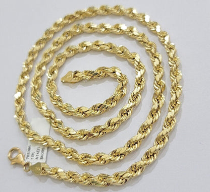Real 10k Yellow Gold Rope Chain Necklace 6mm 18 - 28 Inch Diamond Cuts Men's 10kt - Reva Jeweler