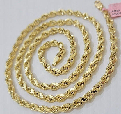 Real 10k Yellow Gold Rope Chain Necklace 6mm 18 - 28 Inch Diamond Cuts Men's 10kt - Reva Jeweler