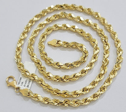 Real 10k Yellow Gold Rope Chain Necklace 6mm 18 - 28 Inch Diamond Cuts Men's 10kt - Reva Jeweler