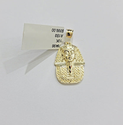 Real 10k Yellow Gold Rope Chain & Pharoah Head Pendant 2.5mm 18 - 26 inch Necklace - Reva Jeweler