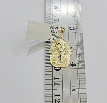 Real 10k Yellow Gold Rope Chain & Pharoah Head Pendant 2.5mm 18 - 26 inch Necklace - Reva Jeweler