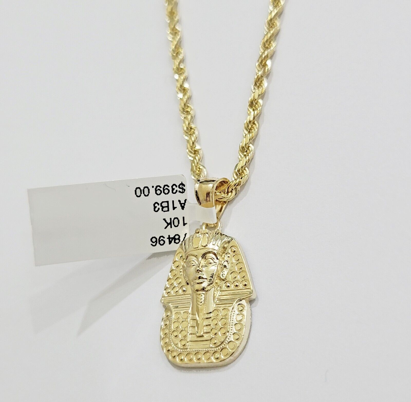 Real 10k Yellow Gold Rope Chain & Pharoah Head Pendant 2.5mm 18 - 26 inch Necklace - Reva Jeweler