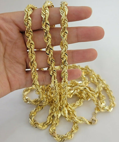 Real 10k Yellow Gold Rope Chain Solid Mens Necklace 8mm 24" Inch Diamond cut 10k - Reva Jeweler