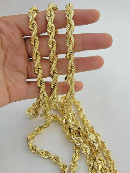 Real 10k Yellow Gold Rope Chain Solid Mens Necklace 8mm 24" Inch Diamond cut 10k - Reva Jeweler