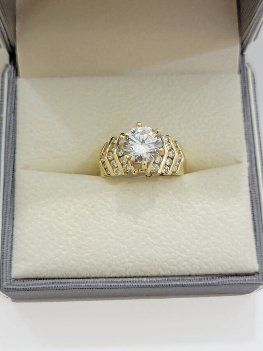 Real 10k Yellow Gold Round Multi - Stone Ring Wedding Engagement Size 7 WomensRing - Reva Jeweler