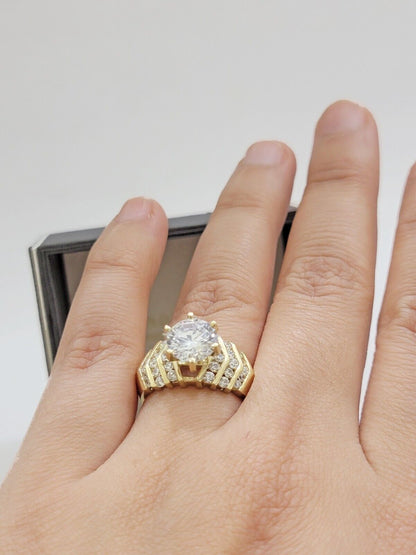 Real 10k Yellow Gold Round Multi - Stone Ring Wedding Engagement Size 7 WomensRing - Reva Jeweler