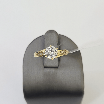 Real 10k Yellow Gold Round Stone Ring Wedding Engagement Size 7 WomensRing - Reva Jeweler