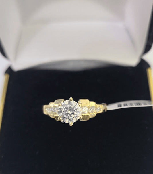 Real 10k Yellow Gold Round Stone Ring Wedding Engagement Size 7 WomensRing - Reva Jeweler