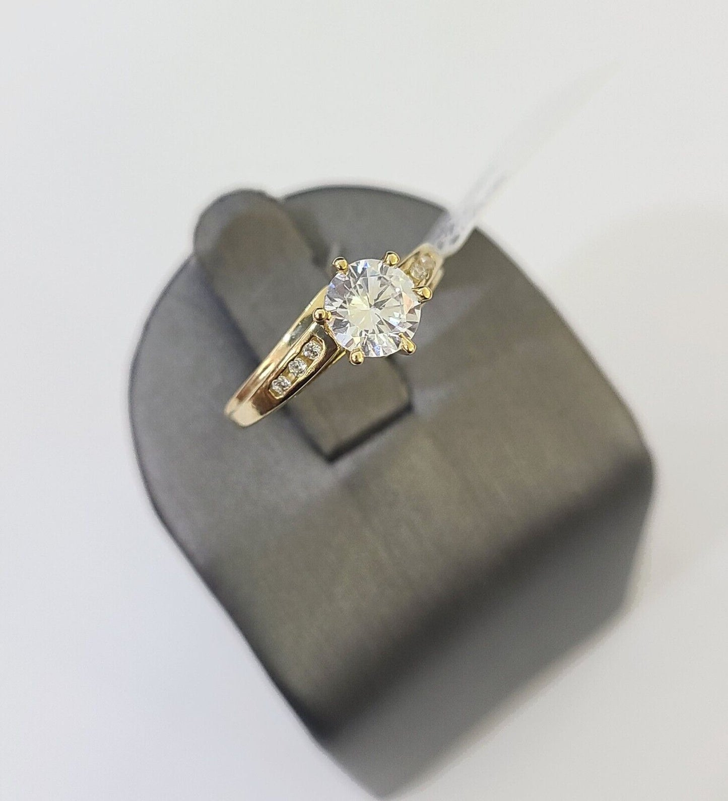 Real 10k Yellow Gold Round Stone Ring Wedding Engagement Size 7 WomensRing - Reva Jeweler