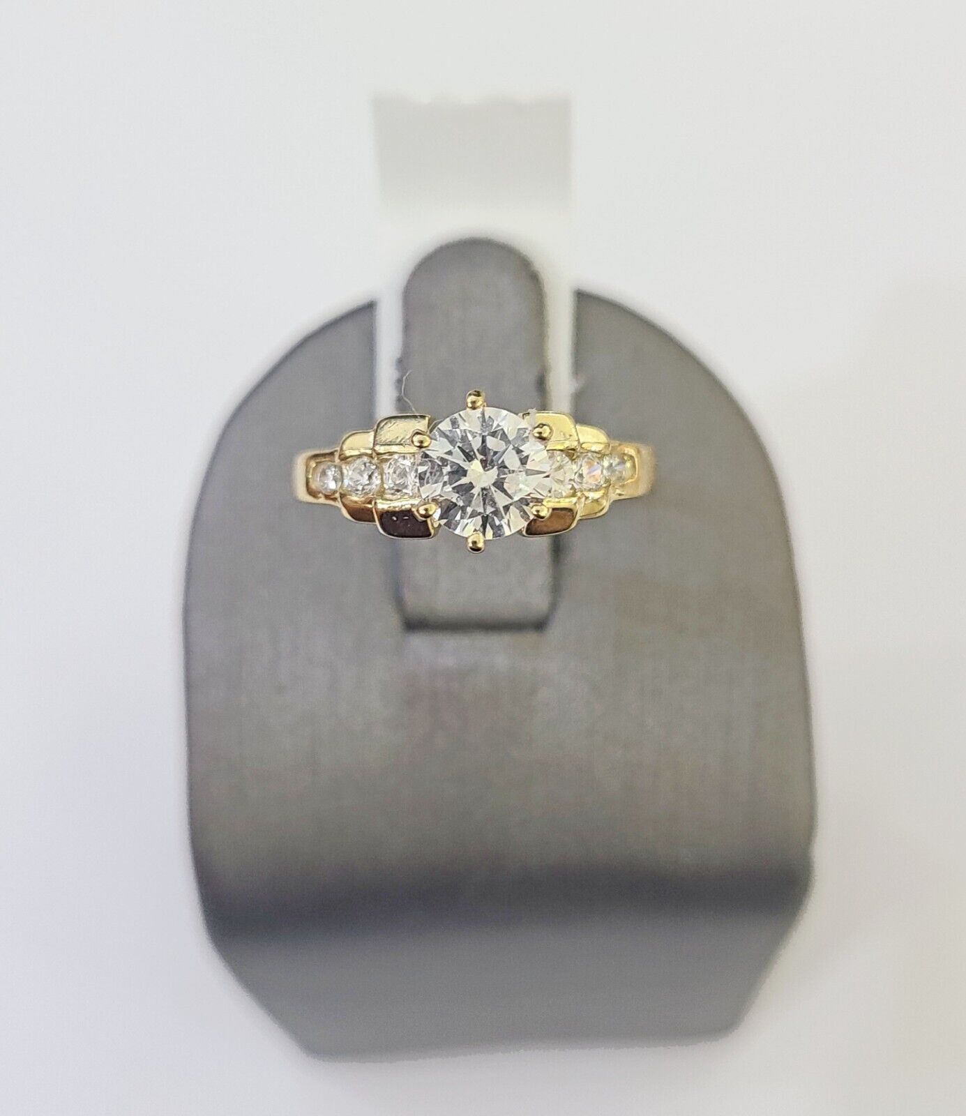 Real 10k Yellow Gold Round Stone Ring Wedding Engagement Size 7 WomensRing - Reva Jeweler