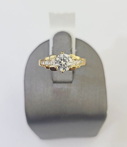 Real 10k Yellow Gold Round Stone Ring Wedding Engagement Size 7 WomensRing - Reva Jeweler