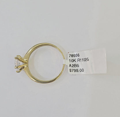 Real 10k Yellow Gold Round Stone Ring Wedding Engagement Size 7 WomensRing - Reva Jeweler