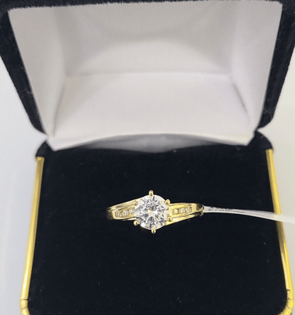 Real 10k Yellow Gold Round Stone Ring Wedding Engagement Size 7 WomensRing - Reva Jeweler