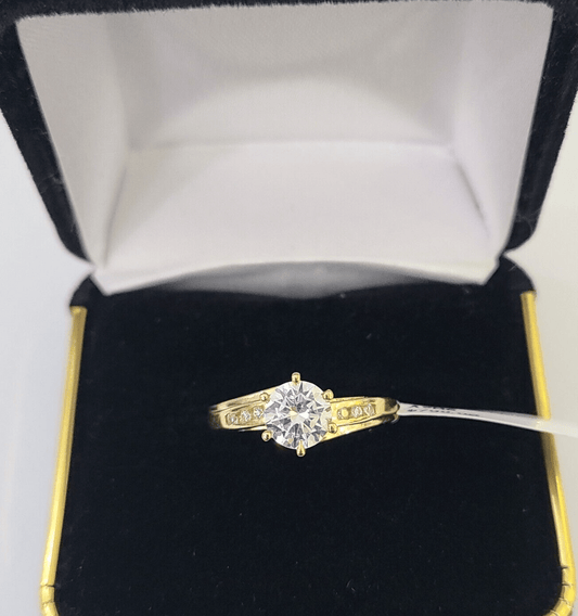 Real 10k Yellow Gold Round Stone Ring Wedding Engagement Size 7 WomensRing - Reva Jeweler