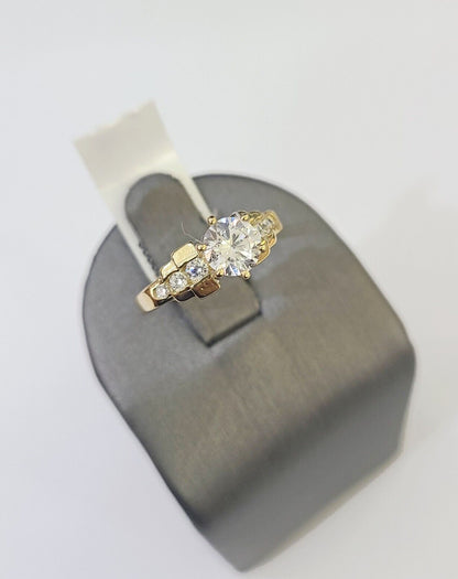 Real 10k Yellow Gold Round Stone Ring Wedding Engagement Size 7 WomensRing - Reva Jeweler
