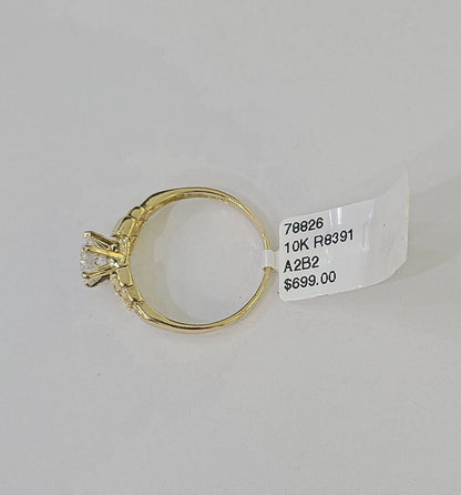 Real 10k Yellow Gold Round Stone Ring Wedding Engagement Size 7 WomensRing - Reva Jeweler