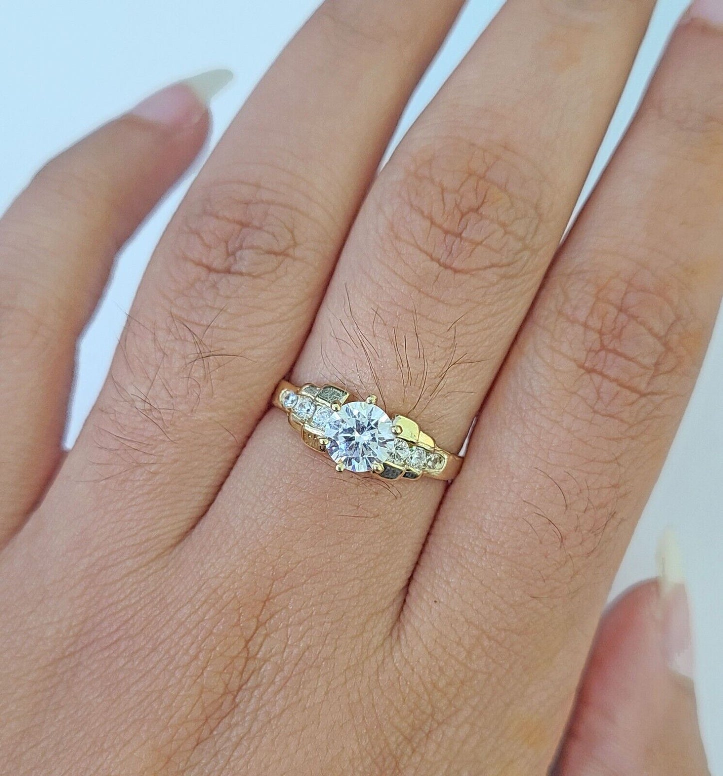 Real 10k Yellow Gold Round Stone Ring Wedding Engagement Size 7 WomensRing - Reva Jeweler