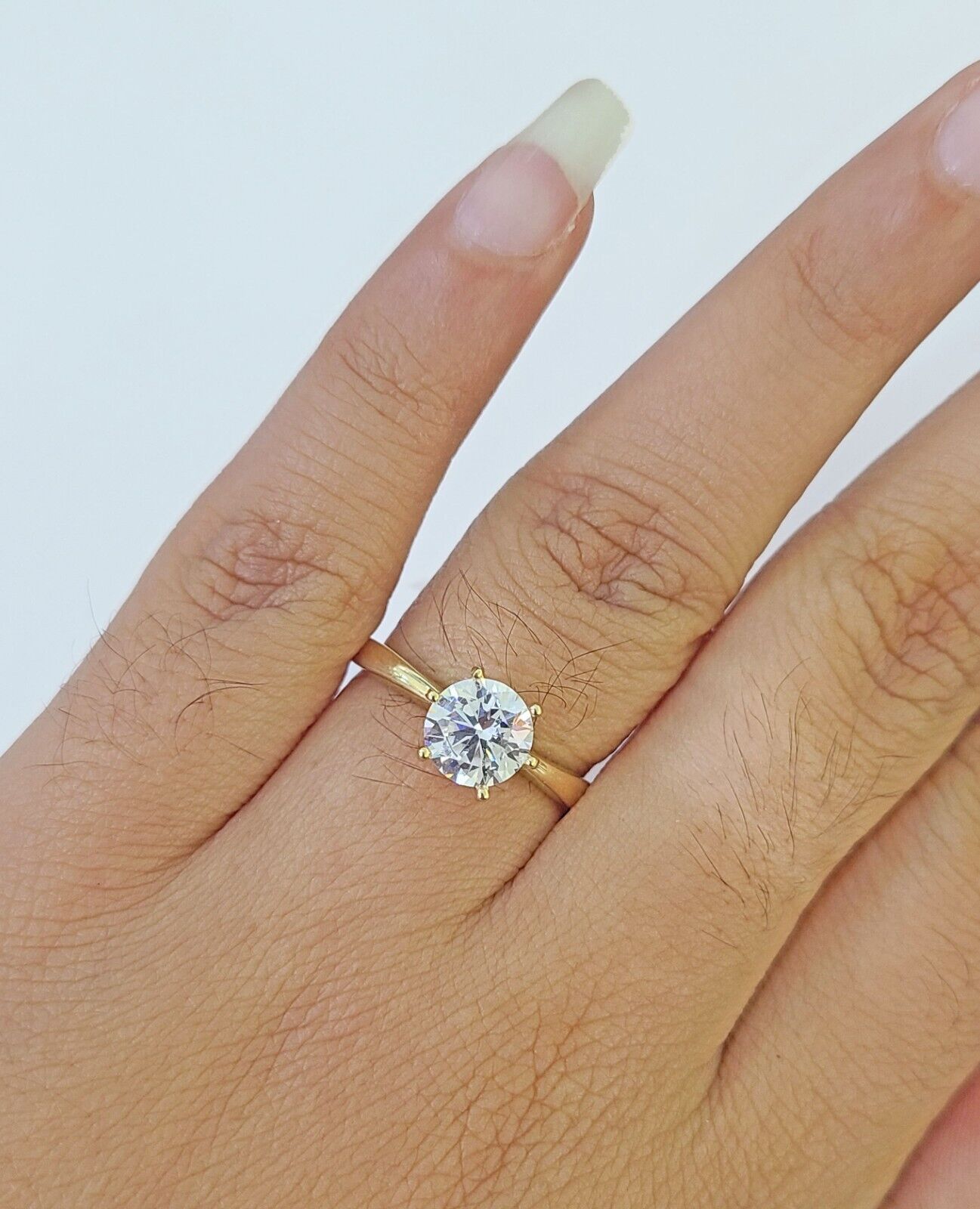Real 10k Yellow Gold Round Stone Ring Wedding Engagement Size 7 WomensRing - Reva Jeweler