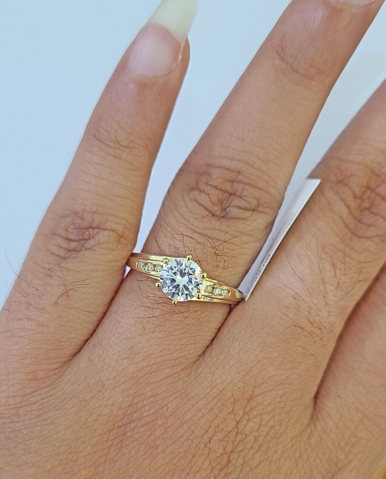 Real 10k Yellow Gold Round Stone Ring Wedding Engagement Size 7 WomensRing - Reva Jeweler