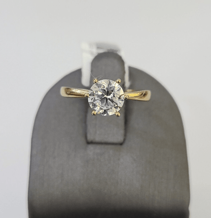 Real 10k Yellow Gold Round Stone Ring Wedding Engagement Size 7 WomensRing - Reva Jeweler