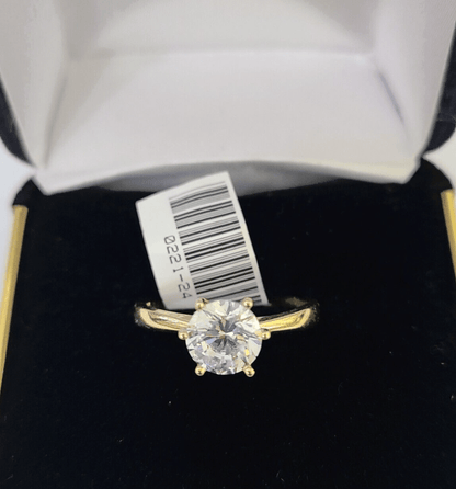 Real 10k Yellow Gold Round Stone Ring Wedding Engagement Size 7 WomensRing - Reva Jeweler