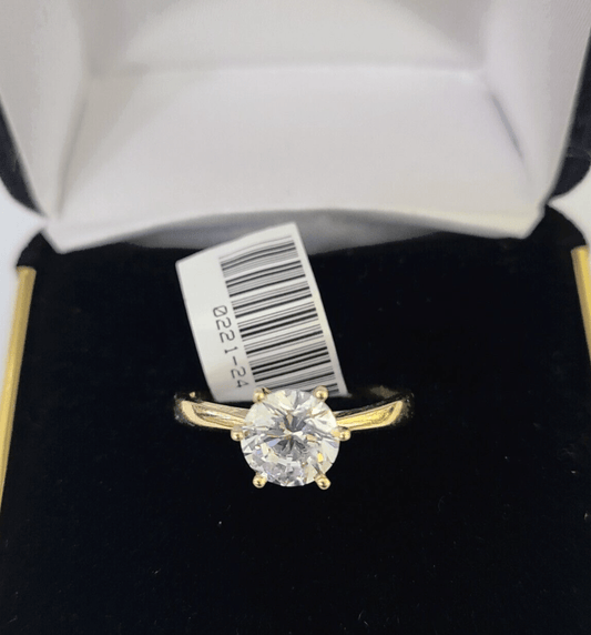 Real 10k Yellow Gold Round Stone Ring Wedding Engagement Size 7 WomensRing - Reva Jeweler