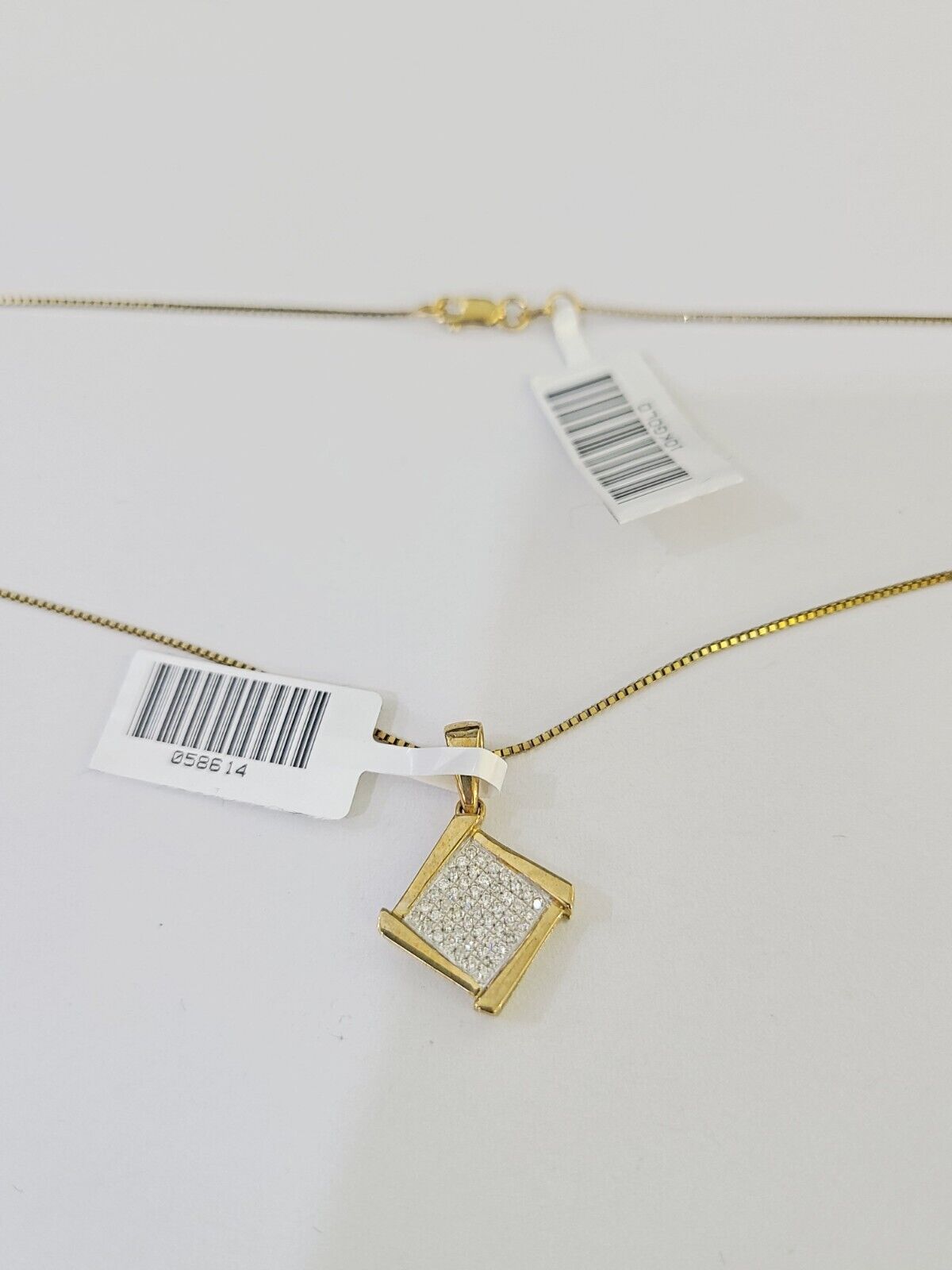 Real 10k Yellow Gold Square Diamond Pendant Box Chain Necklace Set Women - Reva Jeweler