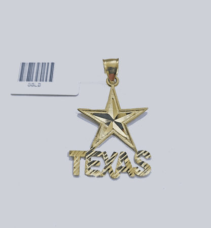 Real 10k Yellow Gold Texas Star Charm 1'' inches Pendant 10kt for Chain - Reva Jeweler