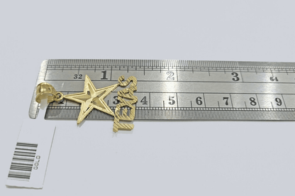 Real 10k Yellow Gold Texas Star Charm 1'' inches Pendant 10kt for Chain - Reva Jeweler