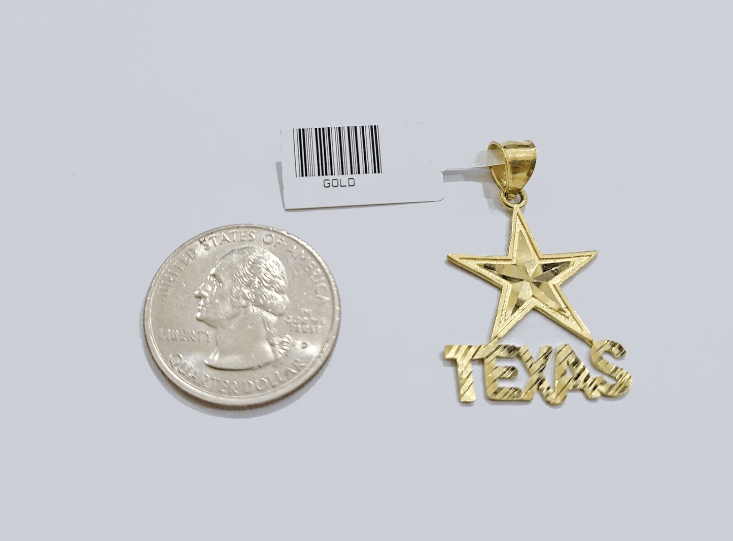 Real 10k Yellow Gold Texas Star Charm 1'' inches Pendant 10kt for Chain - Reva Jeweler