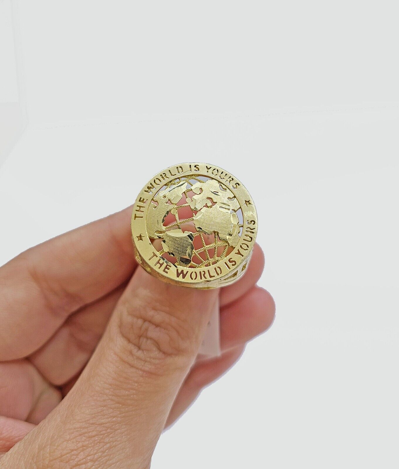 Real 10k Yellow Gold The World Is Yours Globe Ring Band size 11 10kt gold - Reva Jeweler